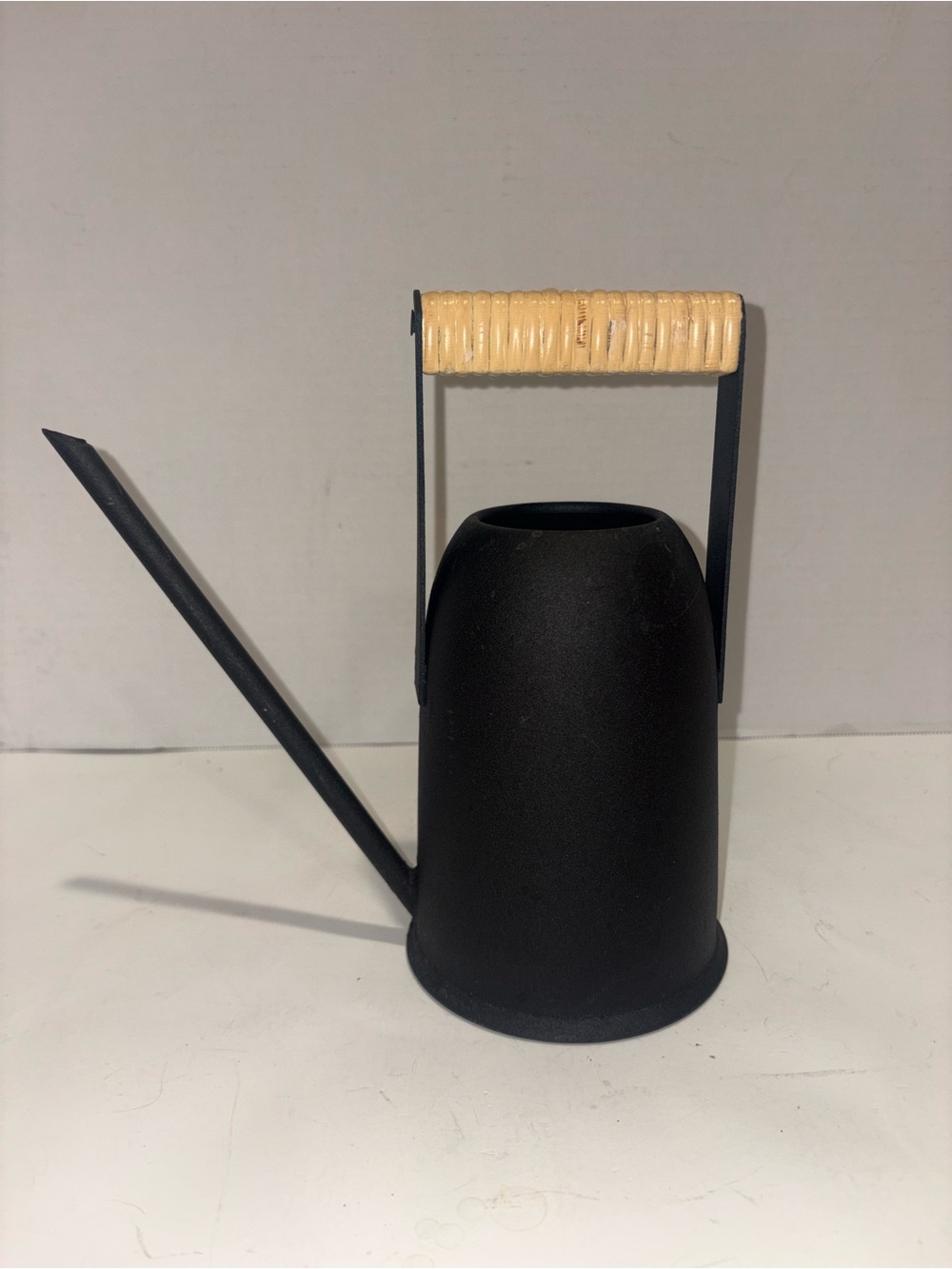 Black Metal Watering Can with Natural Handle - Home Kitchen